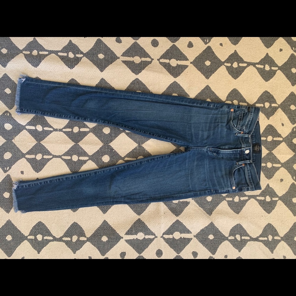 Frayed high rise rocket skinny jeans